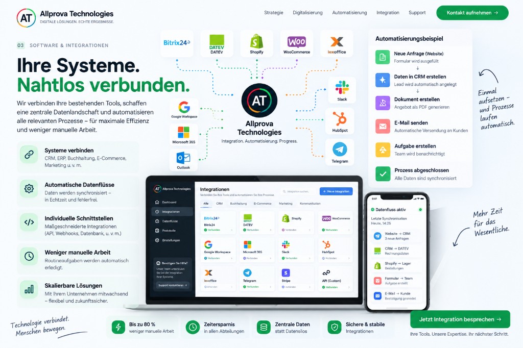 Example of a central integration landscape for CRM, ERP and other systems